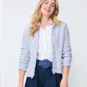 J.McLaughlin Simone Fringe Cardigan in White/Blue, Size L